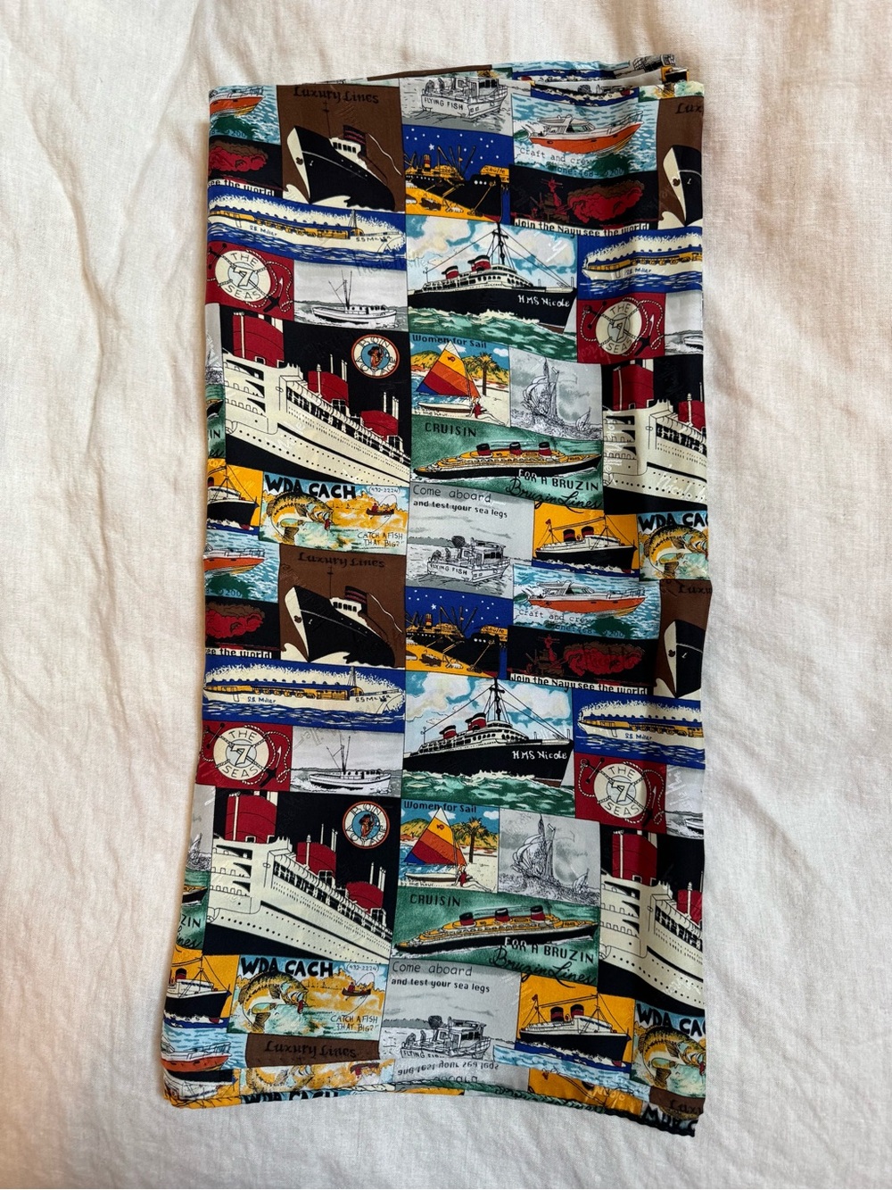 Nicole Miller 1996 Silk Scarf with ocean faring theme